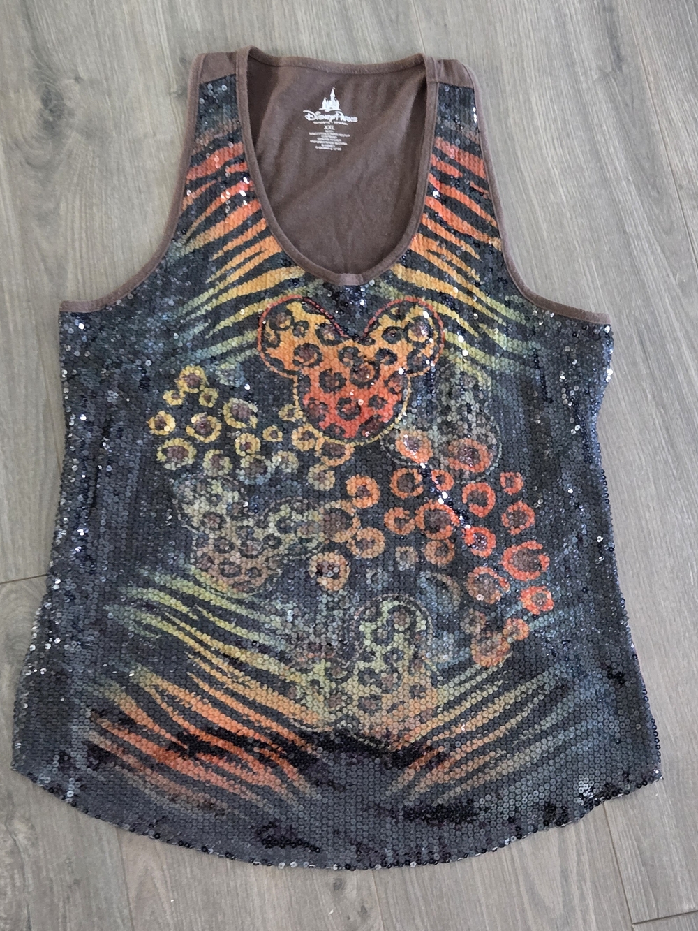 Women XXL MAGIC KINGDOM TANK TOP brown SHIMMER Sequin Disney Park Castle Mickey